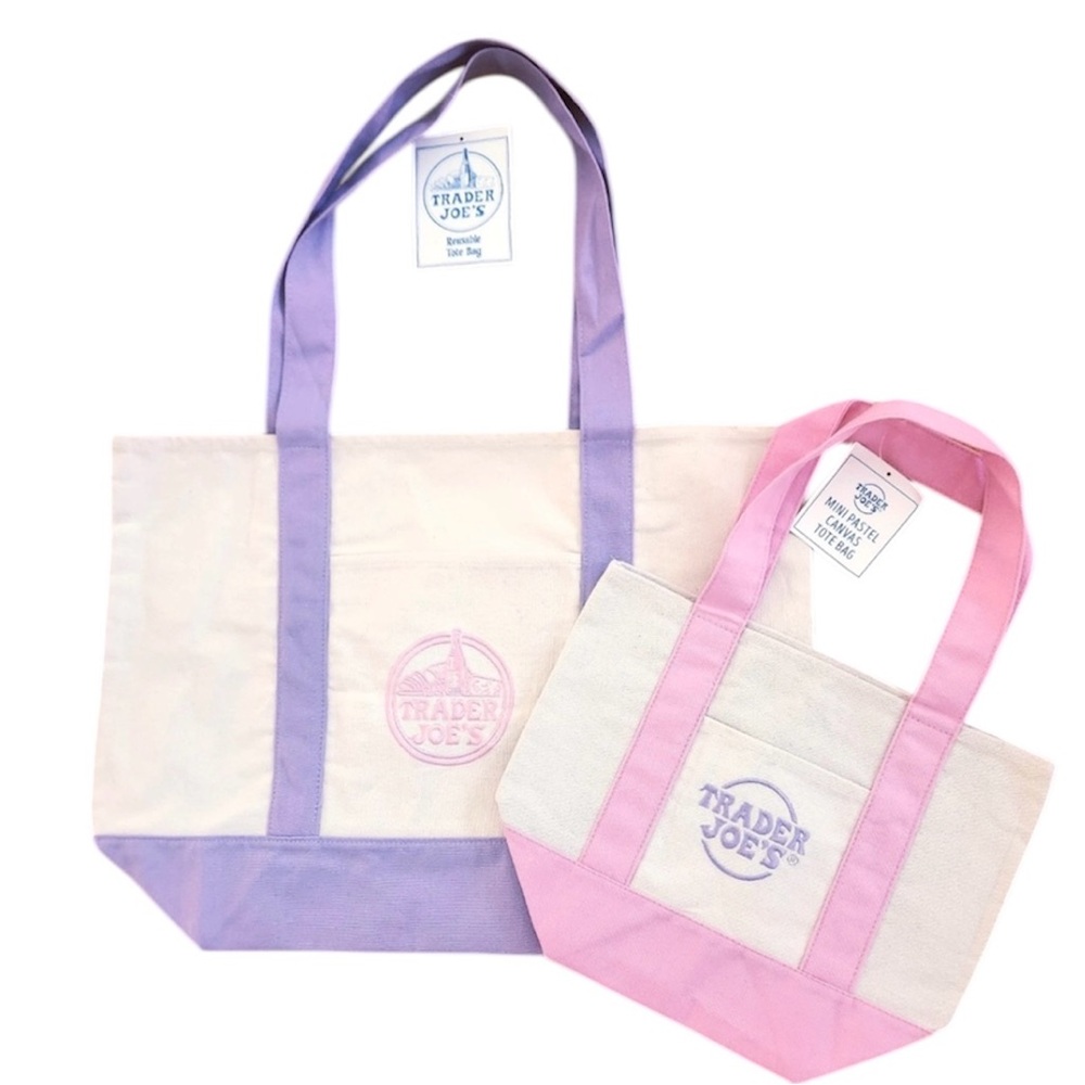 Trader Joe's 2026 Canvas Tote Bag Lavender Large + Pink Mini Set of 2 NWT